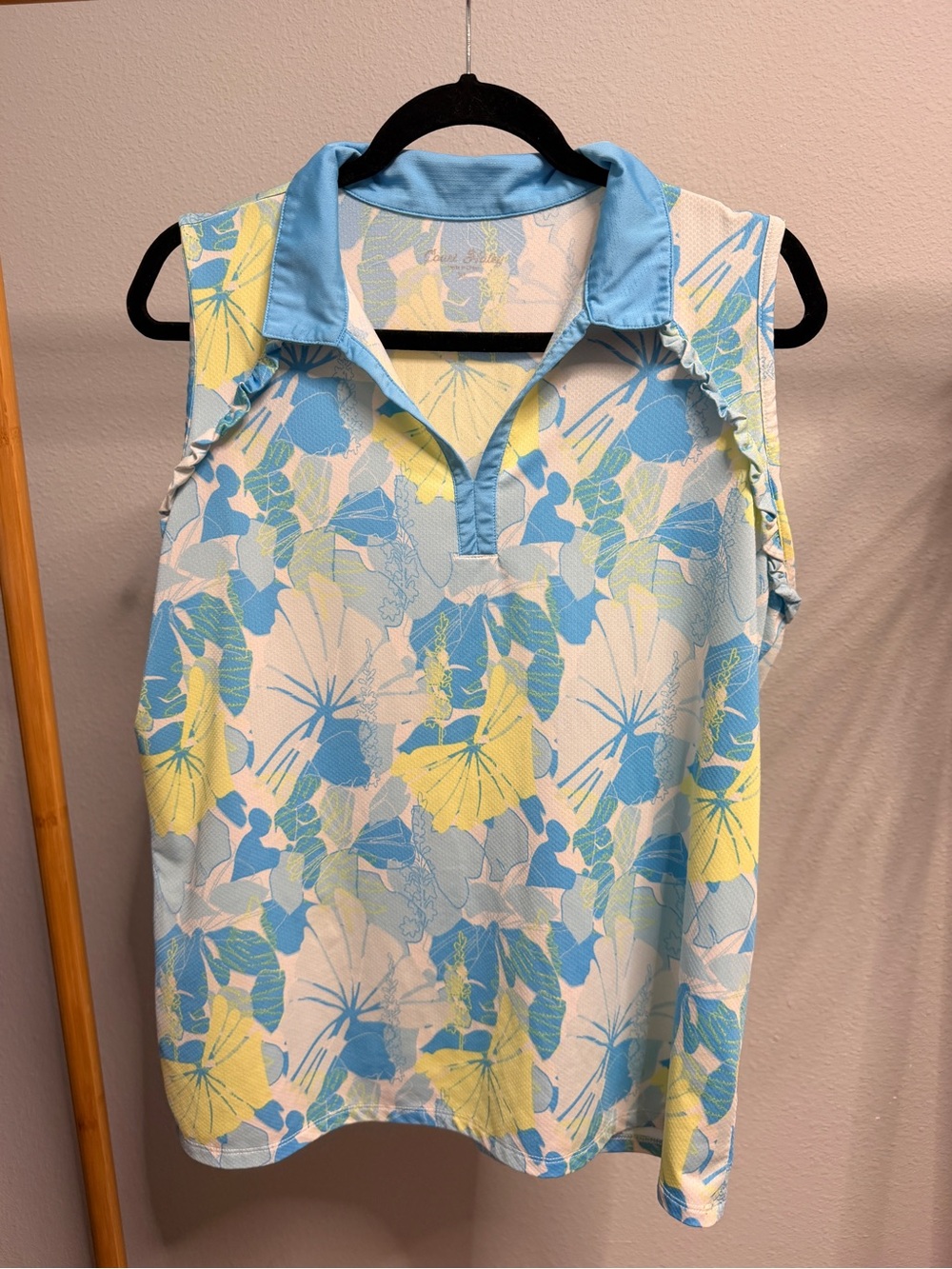 Sleeveless Floral Polo Tank in Light Blue and Yellow
